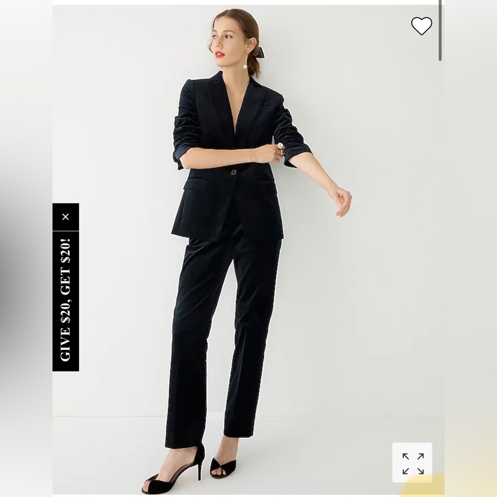 NWT J. Crew Willa Blazer and Full Length Kate Straight Leg Pant in black velvet
